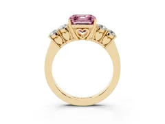 Fancy Pink Asscher Cut Diamond Five-Stone Prong Set Band Ring Set in Yellow gold with Polished Band