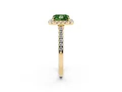 Fancy Green Princess Cut Diamond Halo Pavé Engagement Ring Set in Yellow gold with Prong Setting