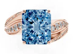 Fancy Blue Radiant Cut Diamond Solitaire Ring Set in Rose gold with Layered Twist Pavé Band