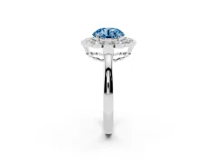 Fancy Blue Round Cut Diamond Halo Cluster Engagement Ring Set in White gold with Solitaire Band and Prong Setting