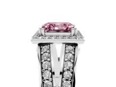 Fancy Pink Asscher Cut Diamond Halo Ring Set in Silver with Double Pavé Split Shank