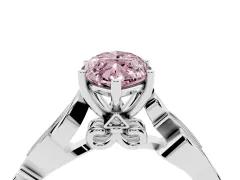 Fancy Pink Marquise Cut Diamond Vine Band Solitaire Ring Set in Silver with Milgrain Prong Setting
