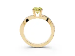 Fancy Yellow Oval Cut Diamond Twisted Pavé Band Ring Set in Yellow gold with Prong Setting