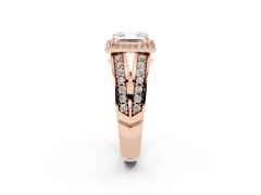 Asscher Cut Diamond Halo Ring Set in Rose gold with Double Pavé Split Shank