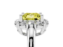 Fancy Yellow Princess Cut Diamond Halo Cluster Engagement Ring Set in Silver with Polished Band and Prong Setting