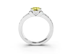Fancy Yellow Emerald Cut Diamond Wide Channel Set Band Ring Set in White gold with Bezel Setting