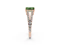 Fancy Green Emerald Cut Diamond Split Shank Pavé Engagement Ring Set in Rose gold with Prong-Held Center Stone