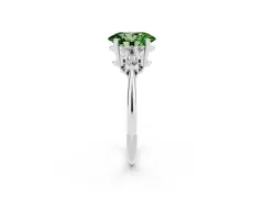 Fancy Green Oval Cut Diamond Cluster Ring Set in Platinum with Plain Band and Prong Setting