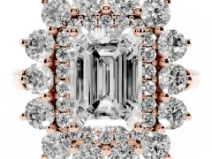 Emerald Cut Diamond Floral Double Halo Ring Set in Rose gold with Round Petals