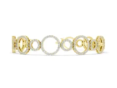 Round Cut Diamond Halo Circle Link Bracelet Set in Yellow gold with Pavé Setting