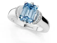 Fancy Blue Emerald Cut Diamond Pavé Band Solitaire Ring Set in White gold with Prong Setting