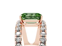 Fancy Green Emerald Cut Diamond Split Shank Pavé Solitaire Ring Set in Rose gold with Open Shank Design