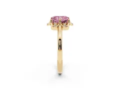 Fancy Pink Radiant Cut Diamond Round Cluster Halo Ring Set in Yellow gold with Solitaire Band and Prong Setting