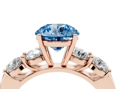 Fancy Blue Round Cut Diamond Five-Stone Prong Set Ring Set in Rose gold with Classic Band
