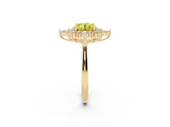 Fancy Yellow Round Cut Diamond Cluster Halo Ring Set in Yellow gold with Marquise and Round Accents