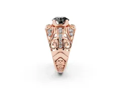Fancy Black Round Cut Diamond Art Deco Ring Set in Rose gold with Pavé Split Shank