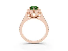 Fancy Green Radiant Cut Diamond Floral Halo Split Shank Engagement Ring Set in Rose gold with Pavé Shank