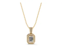Emerald Cut Halo Diamond Pendant Set in Yellow gold with Pavé Halo