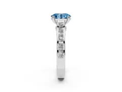 Fancy Blue Oval Cut Diamond Channel Set Solitaire Engagement Ring Set in Silver with Prong Setting