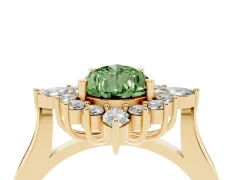 Fancy Green Pear Cut Diamond Cluster Halo Ring Set in Yellow gold with Marquise and Round Accents