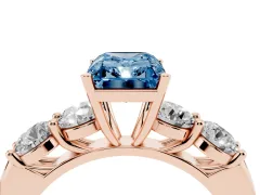Fancy Blue Radiant Cut Diamond Five-Stone Prong Set Ring Set in Rose gold with Classic Band