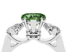 Fancy Green Heart Cut Diamond Three-Stone Trellis Ring Set in White gold with Comfort Fit Band