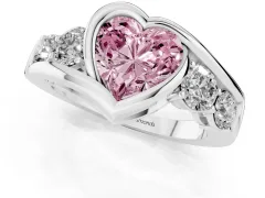 Fancy Pink Heart Cut Diamond Bezel Bypass Ring Set in Platinum with Round Accents