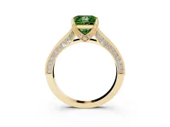 Fancy Green Princess Cut Diamond Solitaire Ring Set in Yellow gold with Milgrain-Edged Pavé Band and Prong Setting