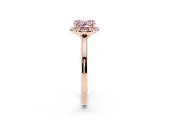 Fancy Pink Oval Cut Diamond Halo Engagement Ring Set in Rose gold with Pavé Band and Rising Shoulders
