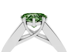 Fancy Green Heart Cut Diamond Solitaire Ring Set in White gold with Channel-Set Accent Stones and Prong Setting