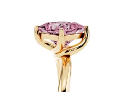 Fancy Pink Princess Cut Diamond Solitaire Engagement Ring Set in Yellow gold with Classic Plain Band
