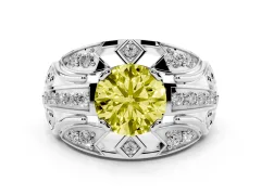Fancy Yellow Round Cut Diamond Art Deco Ring Set in Silver with Pavé Split Shank