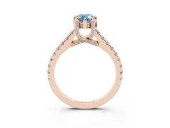 Fancy Blue Pear Cut Diamond Solitaire Ring Set in Rose gold with Brilliant Pavé Band and Prong Setting