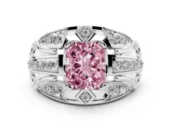 Fancy Pink Radiant Cut Diamond Art Deco Ring Set in Platinum with Pavé Split Shank
