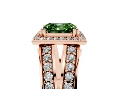 Fancy Green Asscher Cut Diamond Halo Ring Set in Rose gold with Double Pavé Split Shank