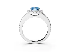 Fancy Blue Cushion Cut Diamond Pavé Halo Ring Set in Platinum with Prong Setting
