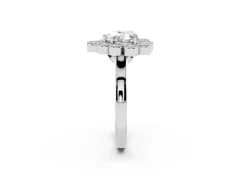Heart Cut Diamond Cluster Halo Ring Set in Platinum with Milgrain Bezel Accents and Plain Band