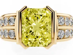 Fancy Yellow Radiant Cut Diamond Wide Channel Set Band Ring Set in Yellow gold with Bezel Setting