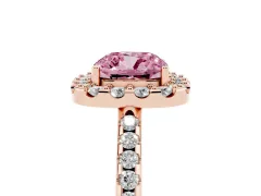 Fancy Pink Cushion Cut Diamond Pavé Halo Ring Set in Rose gold with Prong Setting
