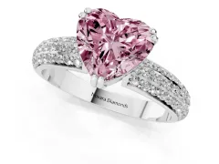 Fancy Pink Heart Cut Diamond Solitaire Ring Set in Platinum with Multi-Row Round Pavé Band and Prong Setting