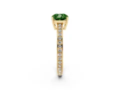 Fancy Green Cushion Cut Diamond Pavé Band Prong Set Solitaire Ring Set in Yellow gold