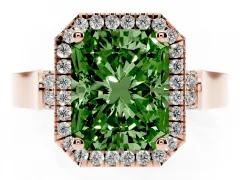 Fancy Green Radiant Cut Diamond Halo Ring Set in Rose gold with Pavé-Lined Split Shank Band