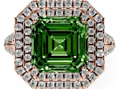 Fancy Green Asscher Cut Diamond Double Halo Ring Set in Rose gold with Pavé Band