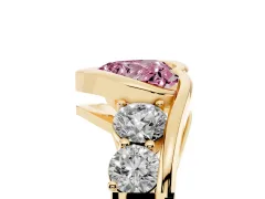 Fancy Pink Heart Cut Diamond Bezel Bypass Ring Set in Yellow gold with Round Accents