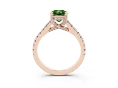 Fancy Green Radiant Cut Diamond Solitaire Ring Set in Rose gold with Brilliant Pavé Band and Prong Setting