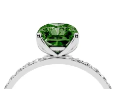 Fancy Green Radiant Cut Diamond Solitaire Engagement Ring Set in Silver with Round Pavé Band and Prong Setting