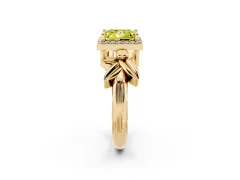 Fancy Yellow Princess Cut Diamond Halo Floral Band Ring Set in Yellow gold with Prong Setting
