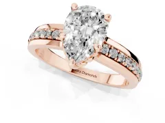 Pear Cut Diamond Solitaire Ring Set in Rose gold with Channel Set Band and Prong Setting