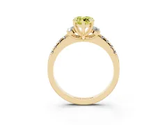 Fancy Yellow Marquise Cut Diamond Three-Stone Pavé Ring Set in Yellow gold with Prong Setting