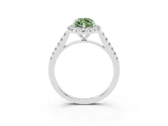 Fancy Green Marquise Cut Diamond Halo Pavé Engagement Ring Set in White gold with Prong Setting